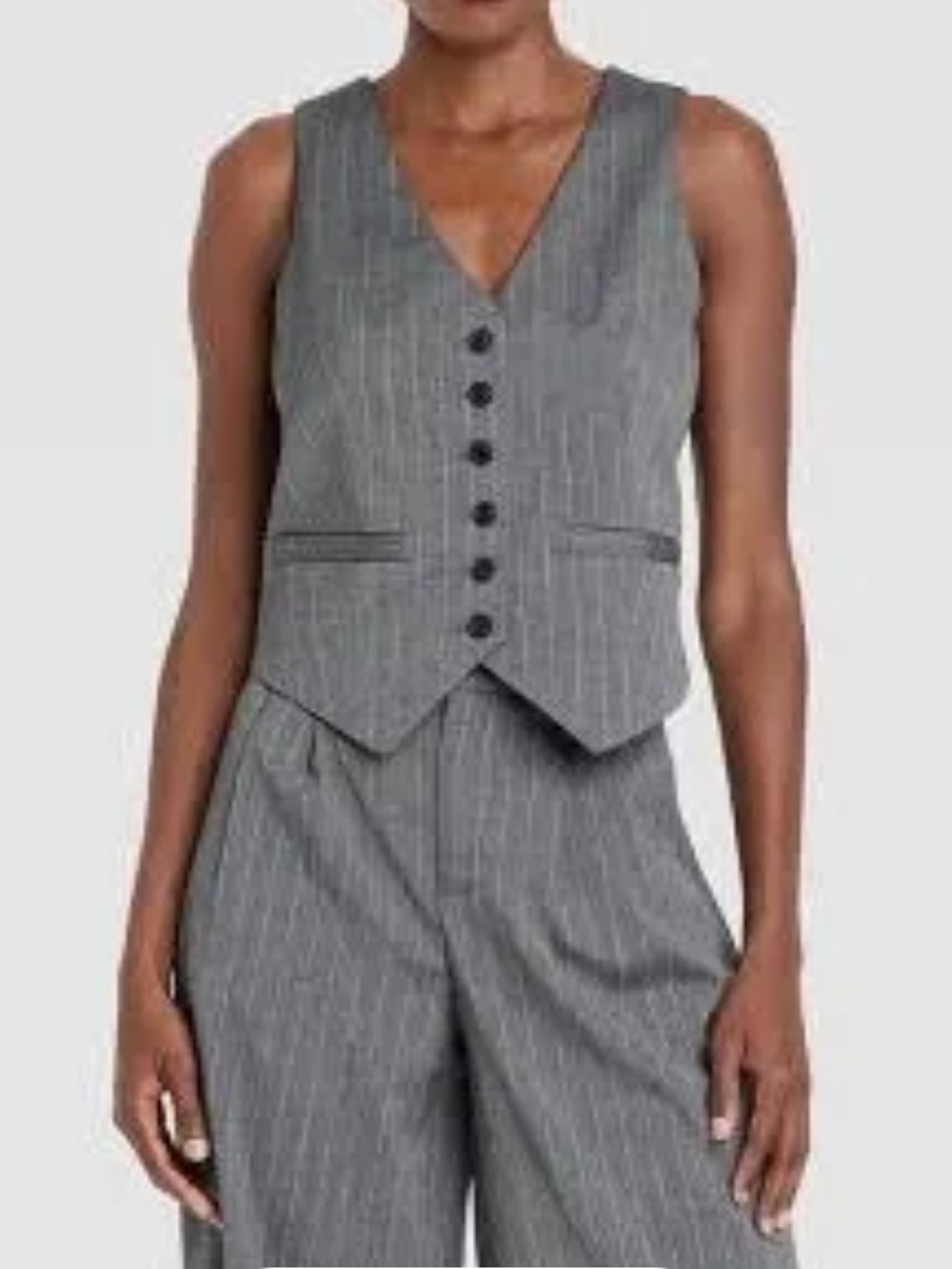 a new day Gray Pinstripe Vest & Wide Leg Trousers Set Large and 12S